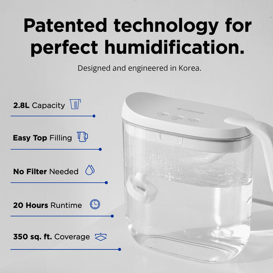 Carepod Mini humidifier — ultrasonic cool mist with easy clean design and auto shut-off
