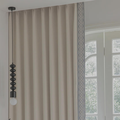 VisionaryHomeDesign curtain panels with embroidered design and tape trim