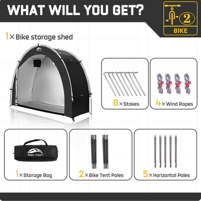 Portable freestanding shelter — Waterproof bike storage for 2 to 8 bikes and more