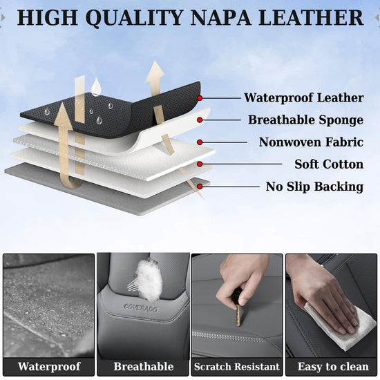 Coverado car seat covers - gray waterproof nappa leather full set for most cars