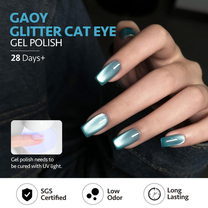GAOY cat eye gel nail polish — glitter holographic with magnet 16ml