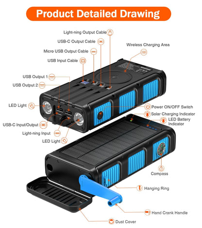 GOODaaa power bank — 45800mAh with built-in hand crank and solar charging