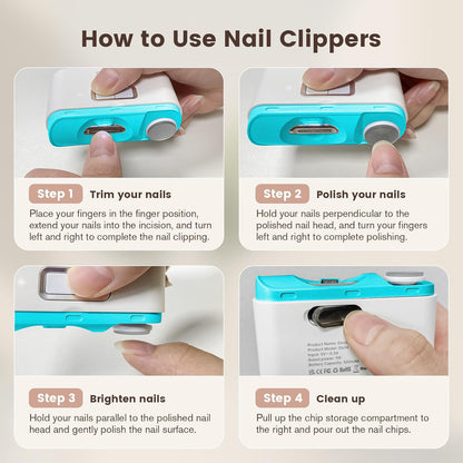Electric Nail Clipper, 2-in-1 Automatic Nail Clipper, Electric Nail Trimmer 2-Speed 40DB Baby Nail Trimmer with LED Light,for All Ages Baby,Kids,Adults,Seniors,Manicure Set,Baby Nail Kit Portabl