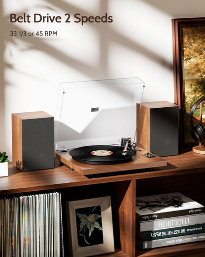 1 BY ONE Bluetooth turntable with wireless playback and auto off features