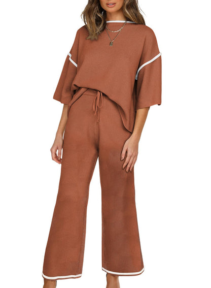 SHEWIN coordinated outfit — casual two piece with short sleeve sweater and wide leg pants