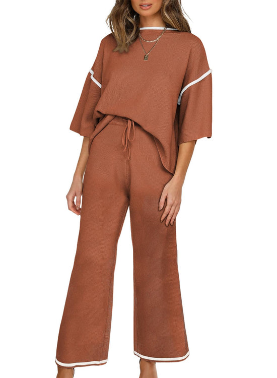 SHEWIN coordinated outfit — casual two piece with short sleeve sweater and wide leg pants
