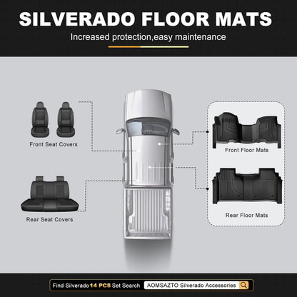 AOMSAZTO floor mats for Chevy Silverado and GMC Sierra with under-seat storage and bench seat