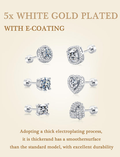 M MOOHAM hypoallergenic flat back stud earrings set for women and men - 14k gold/silver plated