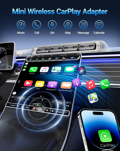 CarPlay Wireless Adapter for iPhone 6+ Mini Design-2026 Upgraded Converts OEM Wired to Wireless Adapter for Apple CarPlay, Plug and Play, Auto Connect Fast and Stable (Black)