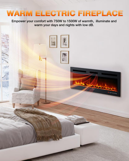 VISVEIL 60 inch electric fireplace with adjustable heat settings and remote control.