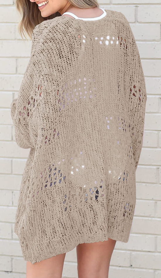 Ermonn womens oversized crochet cardigan sweater in solid color