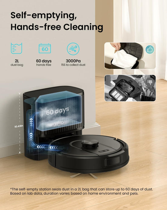 PSUK W11 robotic vacuum cleaner — Self-emptying with LiDAR navigation and mapping