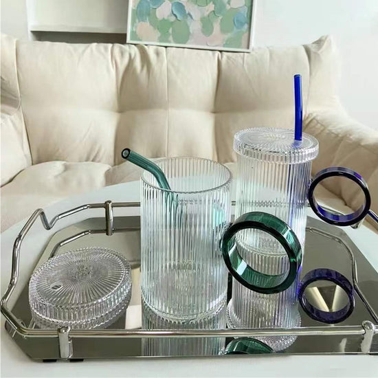10 Pcs reusable bent glass drinking straws - shatter resistant with cleaning brushes set of 10.