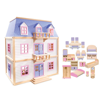 Miniature toy building — Melissa & Doug wooden multi-level dollhouse for kids