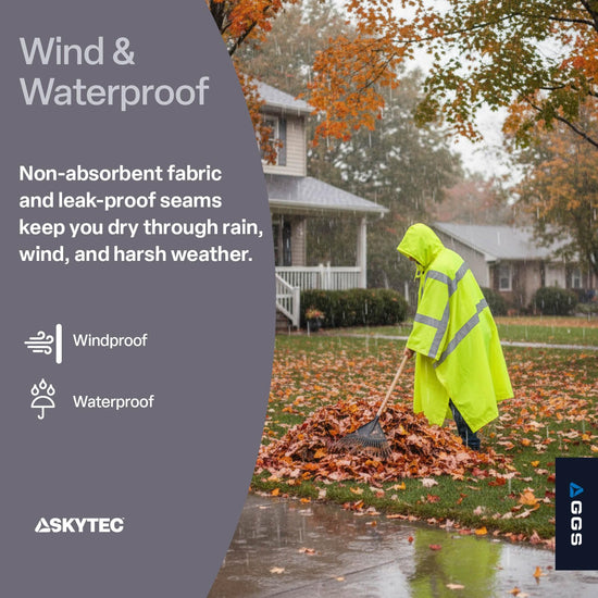 GGS rain poncho — high visibility and waterproof design with drawstring hood