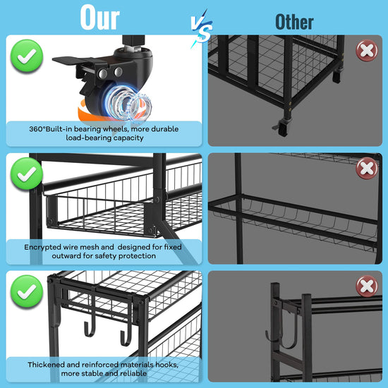 Sports equipment storage rack — heavy duty design with rolling cart and hooks