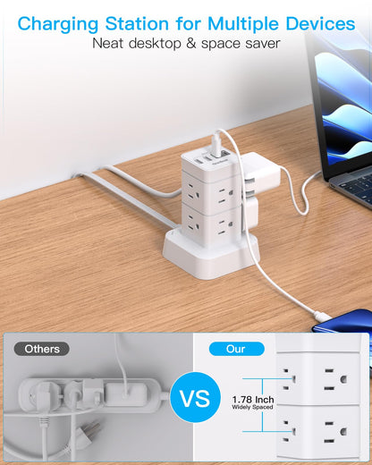 Surge protector power strip tower - 12 outlets with 4 USB ports and 6ft cord