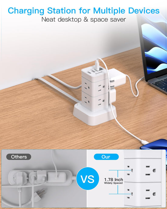Surge protector power strip tower - 12 outlets with 4 USB ports and 6ft cord