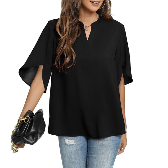 Shirt — Women's summer casual v neck chiffon blouse tops by Funlingo