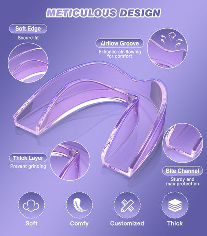 Litlcutie Anti Grinding Guard, Mouth Guard for Grinding Teeth at Night, Mouth Guards for Sleeping,Purple, 4 Pack/Small Size