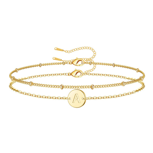 JNZSSWHJJH bracelet — 18K gold plated initial letter charm bracelet