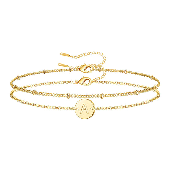 JNZSSWHJJH bracelet — 18K gold plated initial letter charm bracelet