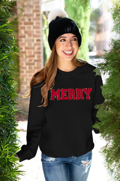 FASHGL Christmas sequins sweatshirt — Merry glitter patch design