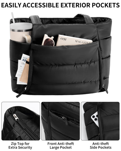 Bagstellar puffer tote bag — lightweight and quilted design for work and travel