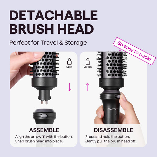 Wavytalk thermal brush — 1 1/2 inch heated round brush with detachable head and pouch