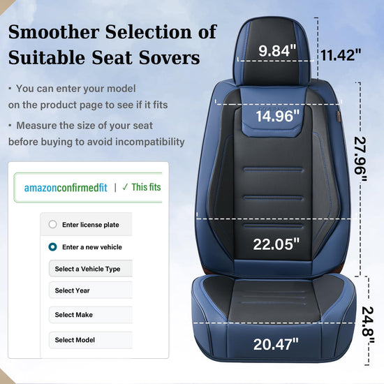 Coverado car seat covers — waterproof leather front seat protectors in blue