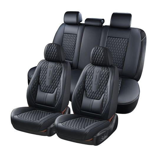 Coverado car seat covers - black nappa leather with lumbar support and waterproof protection