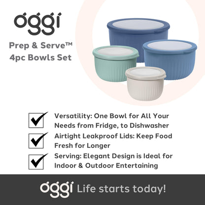 Oggi food storage container — set of 4 prep, store and serve bowls with lids