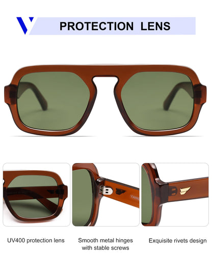 VANLINKER retro square aviator sunglasses - 70s vintage style flat top rectangle design