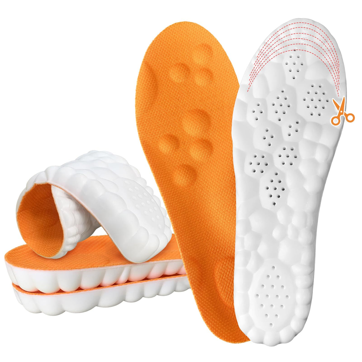 Steppers Insoles for Men & Women, 2026 New 4D Memory Foam Cloud Footstr Insoles, Comfortable & Breathable Massage Shoe Inserts with Arch Support for Foot Pain & Fatigue (Orange, US M 7-11/W 8.5-13.5)