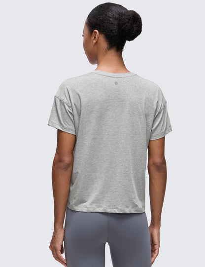 CRZ YOGA relaxed pima cotton shirt for women in casual short sleeve style