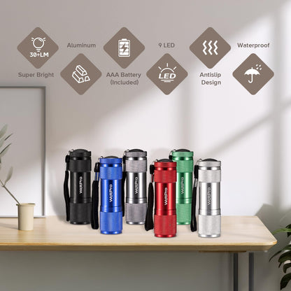 WdtPro LED flashlights — super bright mini pack with lanyard in assorted colors