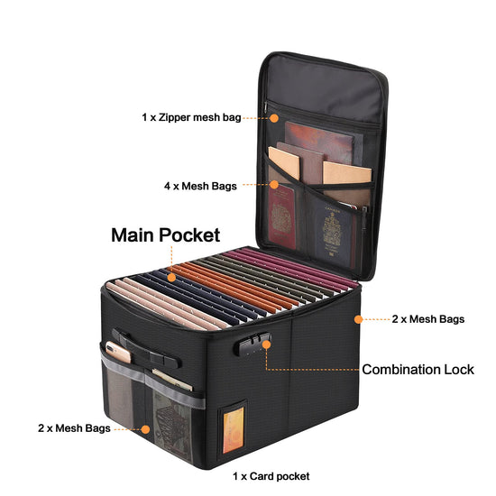 TOMKID storage box — fireproof design with lock and handle for documents and files