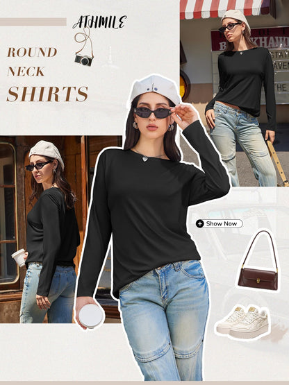 Shirt — Long sleeve basic tee for women and teen girls by ATHMILE
