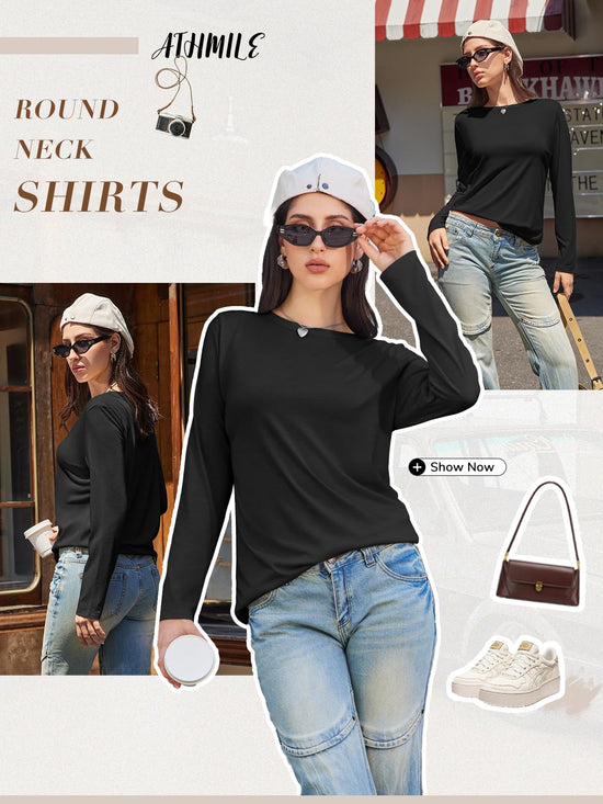 Shirt — Long sleeve basic tee for women and teen girls by ATHMILE
