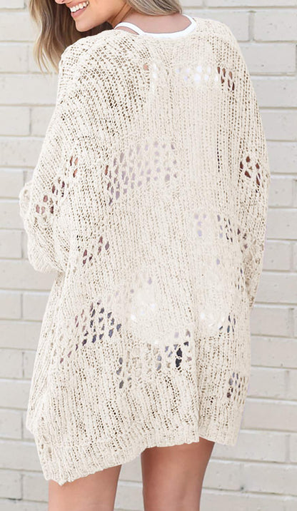 Sweater — Lightweight summer cardigan in netted crochet design for women