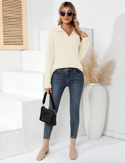 Romanstii women's knitted sweater — long sleeve v-neck polo design