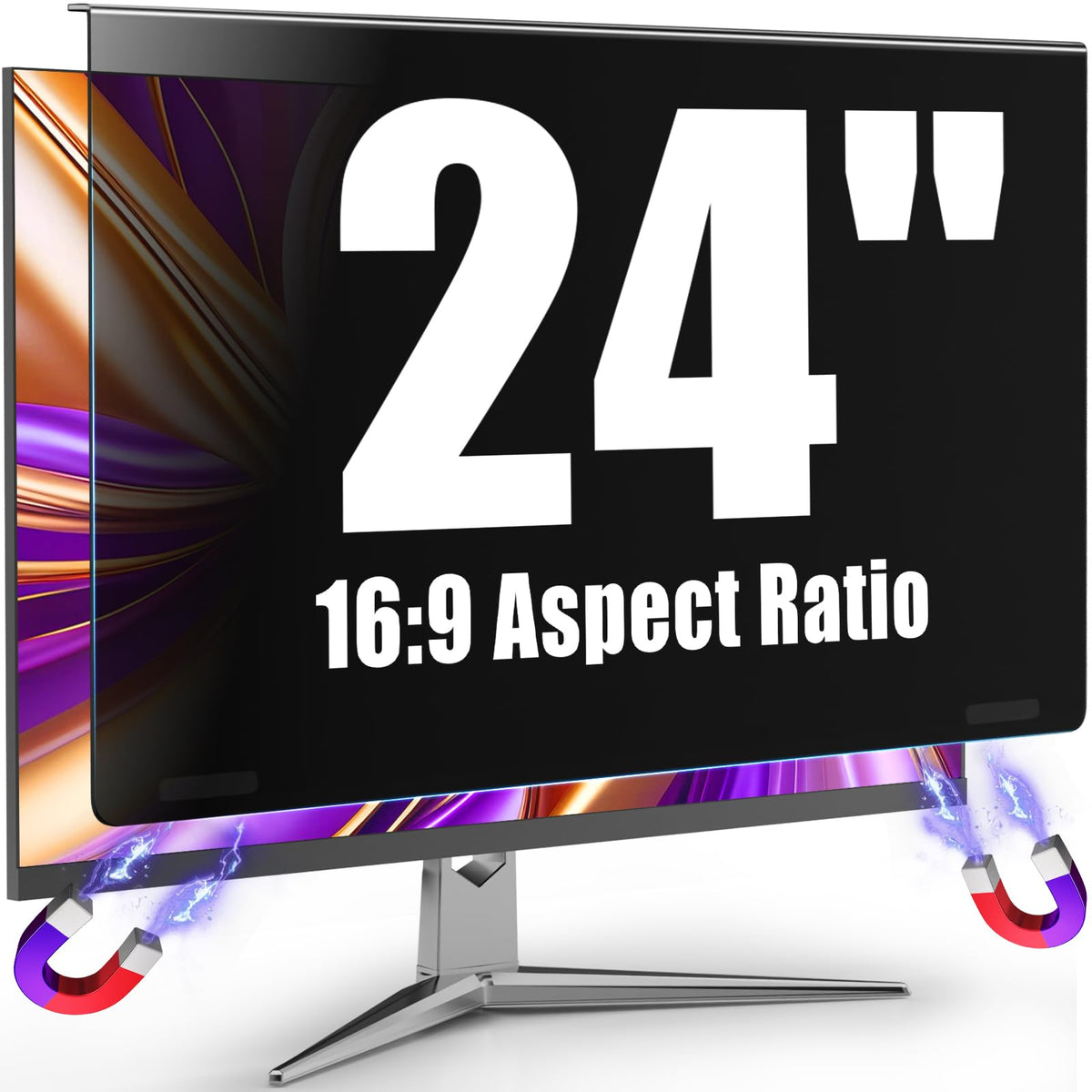 AEGIVIXE Magnetic Monitor Privacy Screen Filter 24 Inch for Computer 16:9 Aspect Ratio, Hanging Anti Blue Light Shield Eyes Protection, Removable Blackout Anti Spy Security Protector
