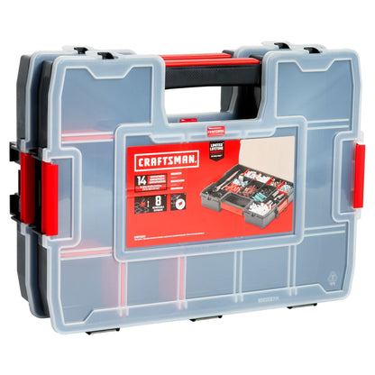 CRAFTSMAN portable tool box with 14 compartments and secure latch lid