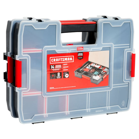 CRAFTSMAN portable tool box with 14 compartments and secure latch lid