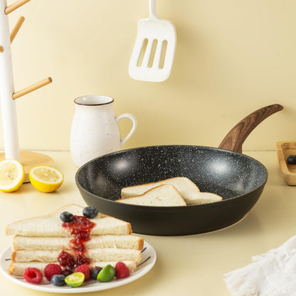 Vkoocy cookware set — Nonstick induction with granite stone finish and wood handle