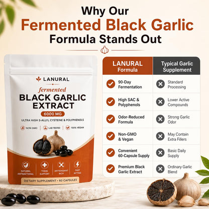 lanural fermented Black Garlic Extract, Odorless Garlic Capsules, Daily Wellness Routine, 60 Capsules(1PC)