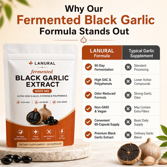 lanural fermented Black Garlic Extract, Odorless Garlic Capsules, Daily Wellness Routine, 60 Capsules(1PC)