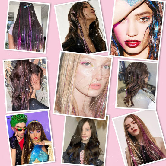 Clip in hair tinsel kit - easy clip on glitter extensions