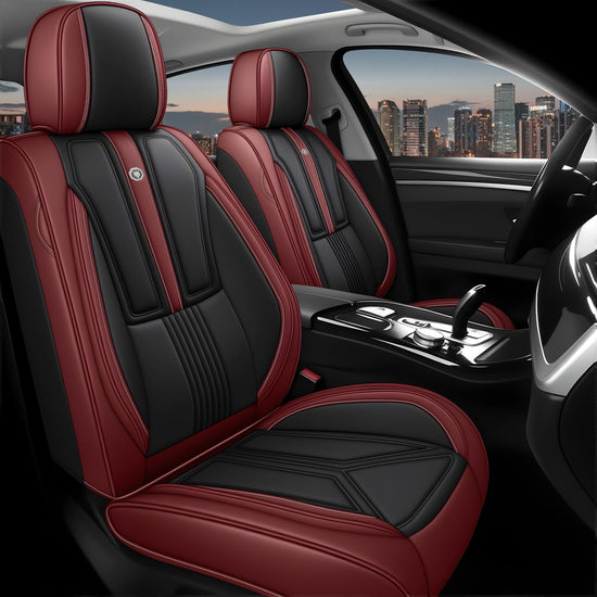 Arazi 5 seat covers — full coverage leather for 5 seats in black and red