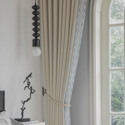 VisionaryHomeDesign curtain panels with embroidered design and tape trim